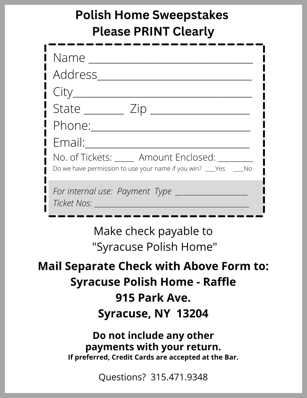 Sweepstakes Entry Form | Dom Polski